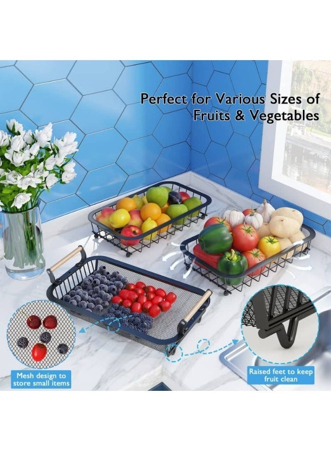 3 Tier Metal Mesh Fruit Vegetable Basket with 2 Banana Hangers - Kitchen Countertop Produce Organizer for Onion Potato Bread Snack（36.8×21.8×45cm） - Image 4